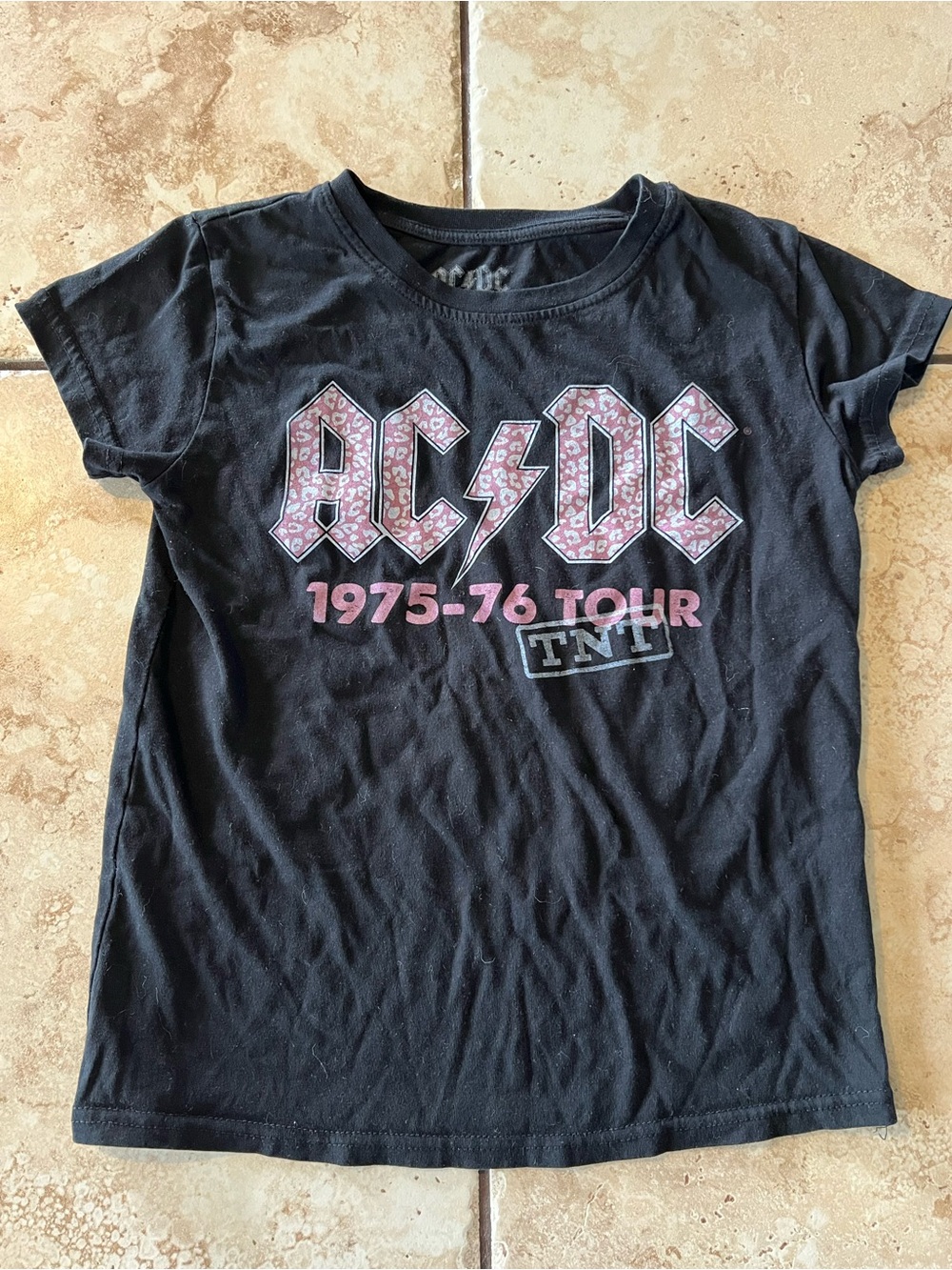 AC/DC Black Tee with Pink Leopard Logo